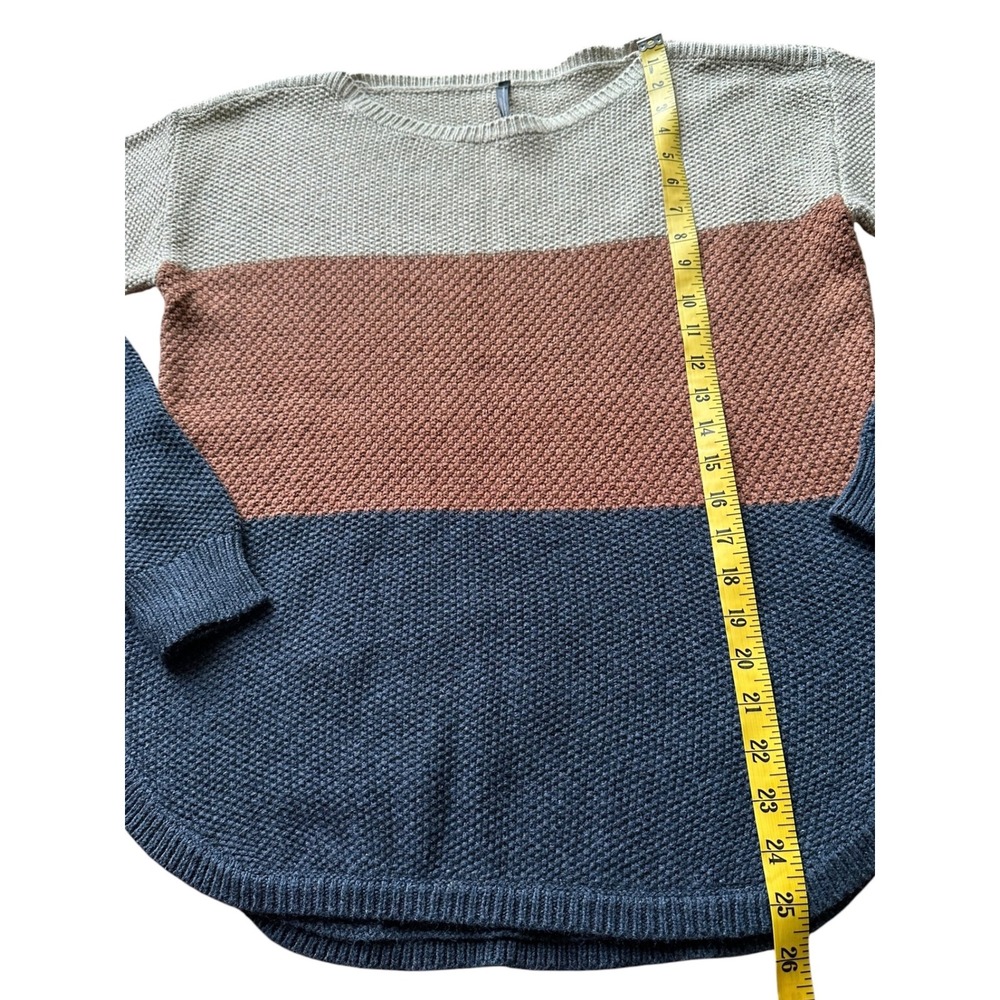 Kuhl Bella Striped Colorblock Sweater Merino Wool Blend Blue Tan Rust Medium - Picture 12 of 12